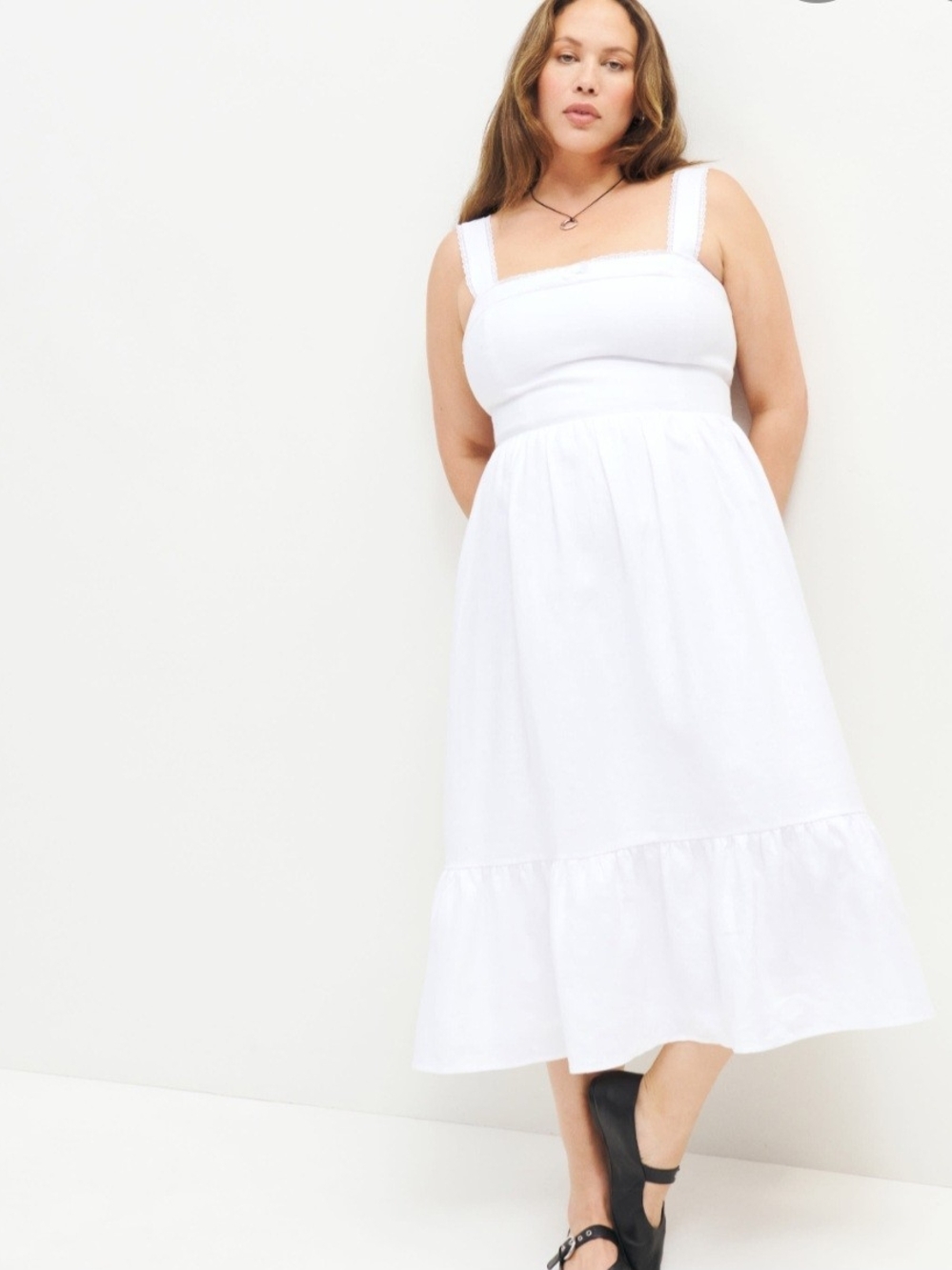 White Square Neck Midi Dress with Wide Straps